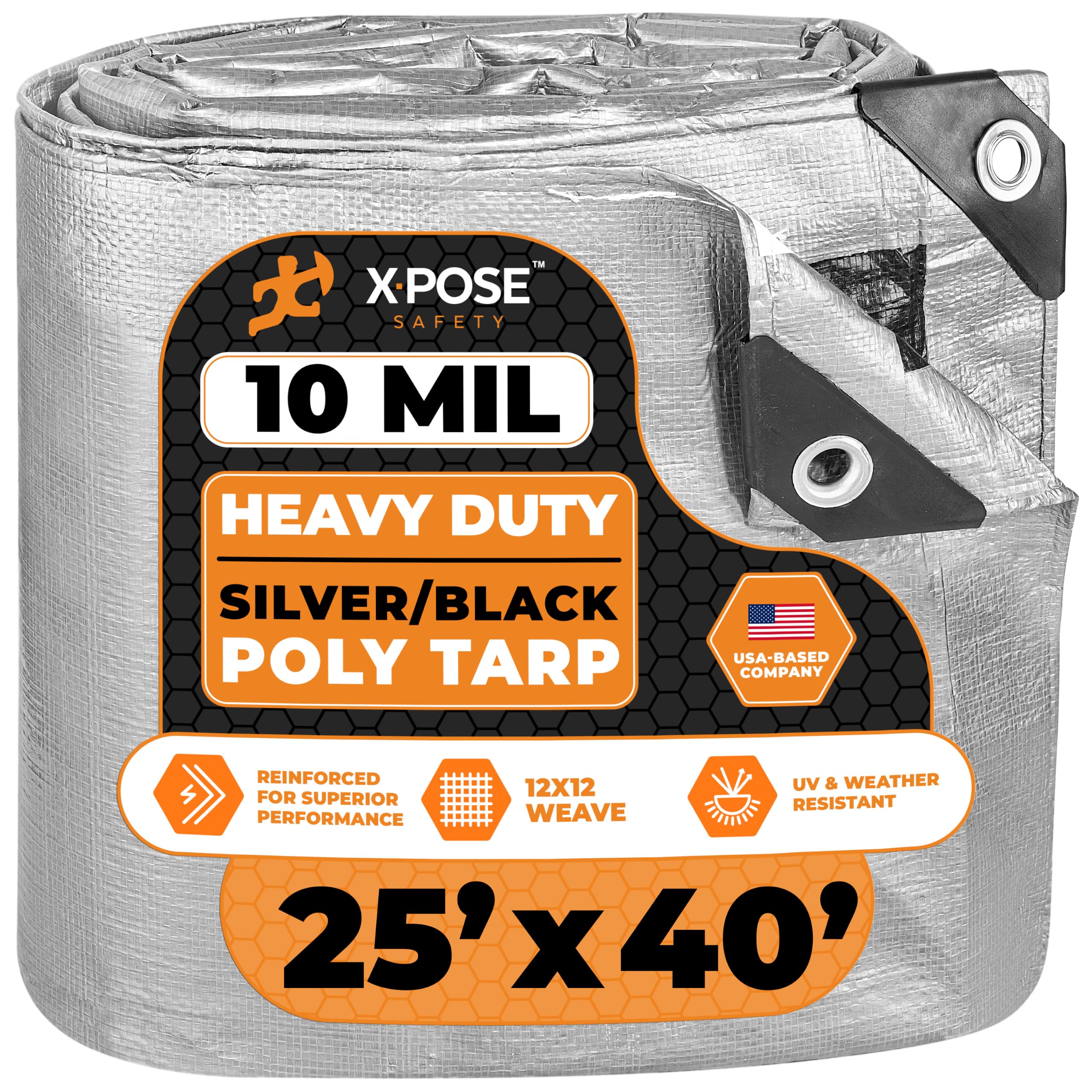 Heavy Duty Poly Tarp - 25' x 40' - 10 Mil Thick Waterproof, UV