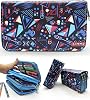Limmy Pencil Case Blue Geometric Pattern Organizer Pencil Case Vegan Leather Three Compartment Pen Holder