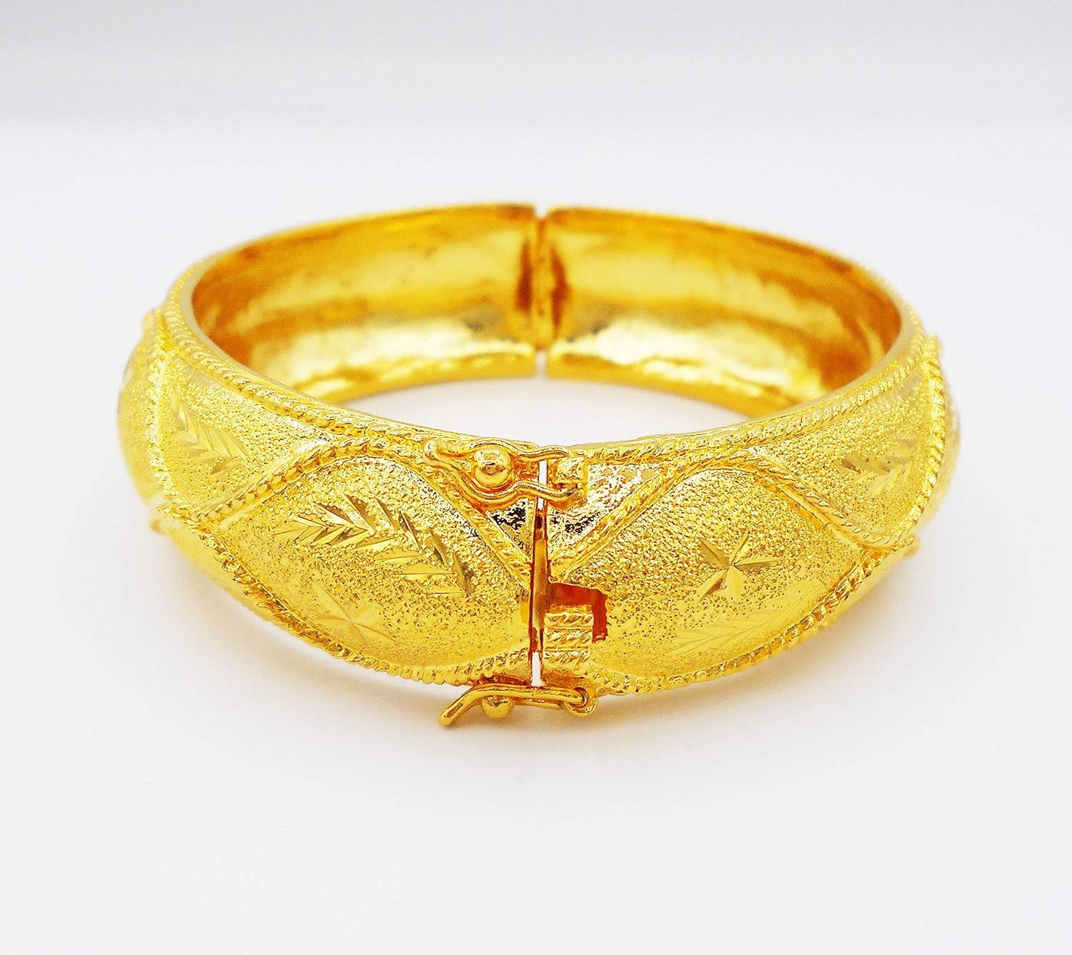Carve Lai Thai Gold Plated Bangle 24k Thai Baht Yellow Gold Filled Bracelet