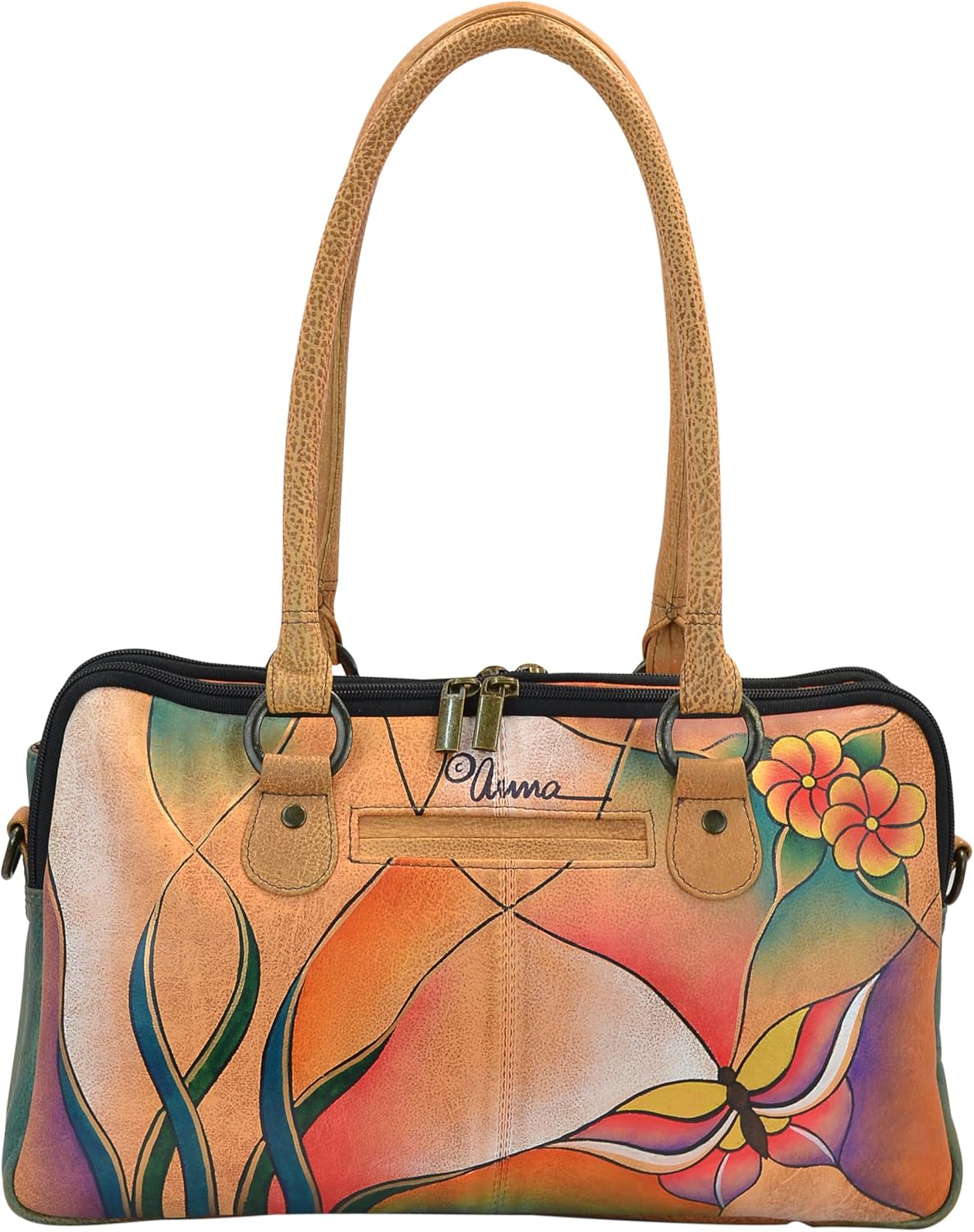 Anna by Anuschka Women's Hand-Painted Genuine Leather Multi Compartment Satchel - Image 3