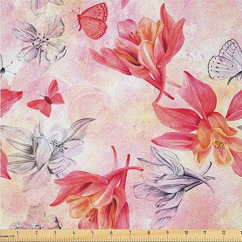 Miniatura 33 de Ambesonne The Yard, tela floral de ensueño de The Yard, flores retro onduladas con estampado abstracto de aura bohemia, tela de microfibra para