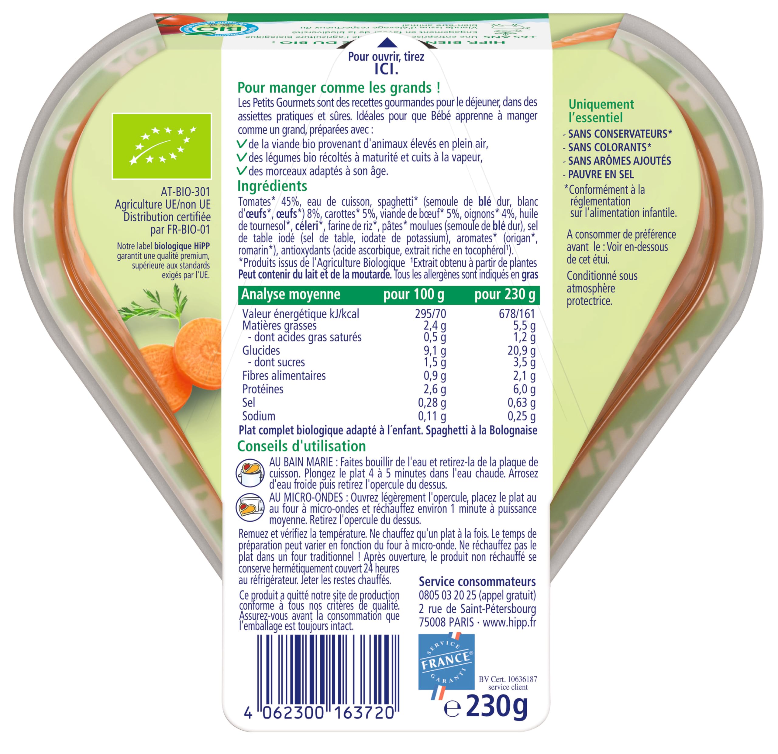 HiPP - Les Petits Gourmets - Spaghetti à la Bolognaise dès 12 mois - Assiettes - 6x230g - BIOLOGIQUE
