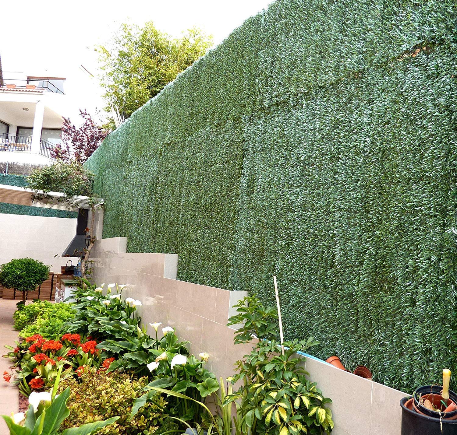 ADO - Seto Artificial Decorativo Tupido Ignífugo Verde de 3 Metros x 1.5 Metro, 90 Varillas, 80% Ocultación (2- Rollos seto 3.1.5)