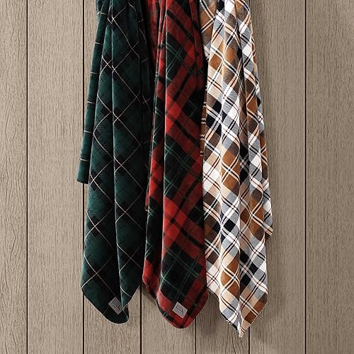 Vista 101 de Eddie Bauer Manta reversible de vellón sherpa, ropa de cama y decoración del hogar, para todas las estaciones, (Bunkhouse Plaid Beige), beige