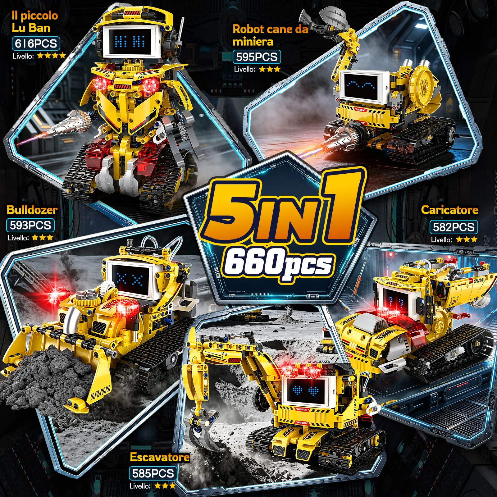 JONRRYIN Robot Telecomandato Bambini, 5-in-1 Technic Robot Programmabile