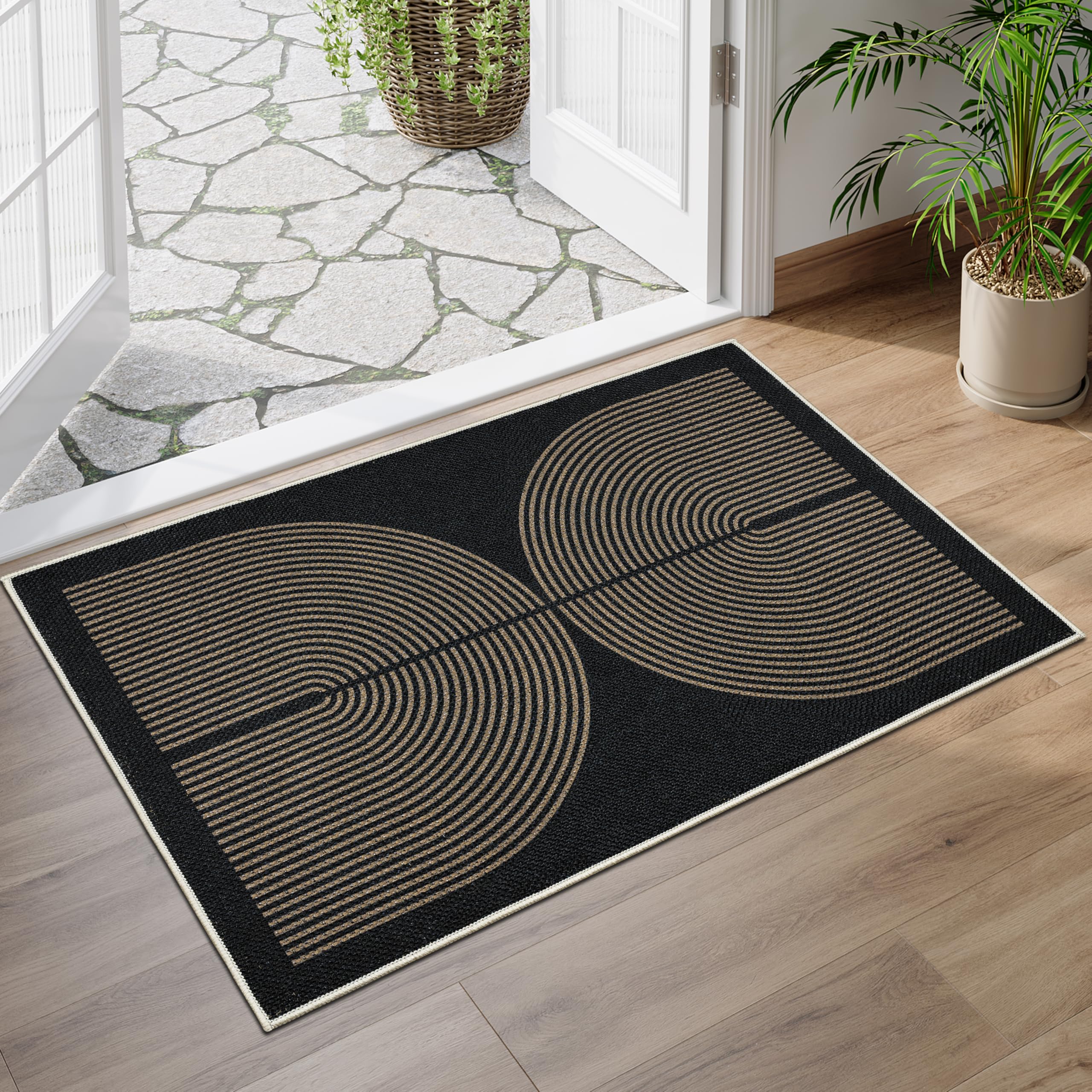 Capslpad Dirt Trapper Door Mat 50x80cm, Non-Slip Door Mat Indoor, Machine Washable Entrance Rug, Jute Look Durable Inside Floor Mat for Entryway, Front Back Door, Muddy Wet Shoes and Paws, Brown Black