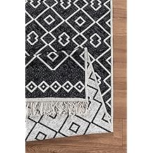 Arya &Ccedil;ift Taraflı,Katlanabilir,Yıkanabilir,Y&uuml;ksek Kalite Pamuk Salon,Oturma Odası,Balkon Kilim Zincir Siyah (80x150)