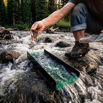 Sluice Fox Pocket Gold Sluice Box 12 Mini Metal Sluice for Gold Prospecting, Includes Miners Moss + V-Trap Matting, Expanded Metal, Ultralight Portable Cleanup