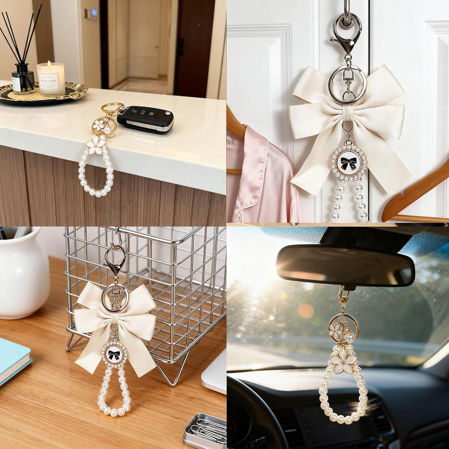 3 Pcs Bag Extender Chain Ribbon Bow Keychain Extender Bag Strap Pearl Purse Chain Purse Charms Accessories for Bag - Image 4
