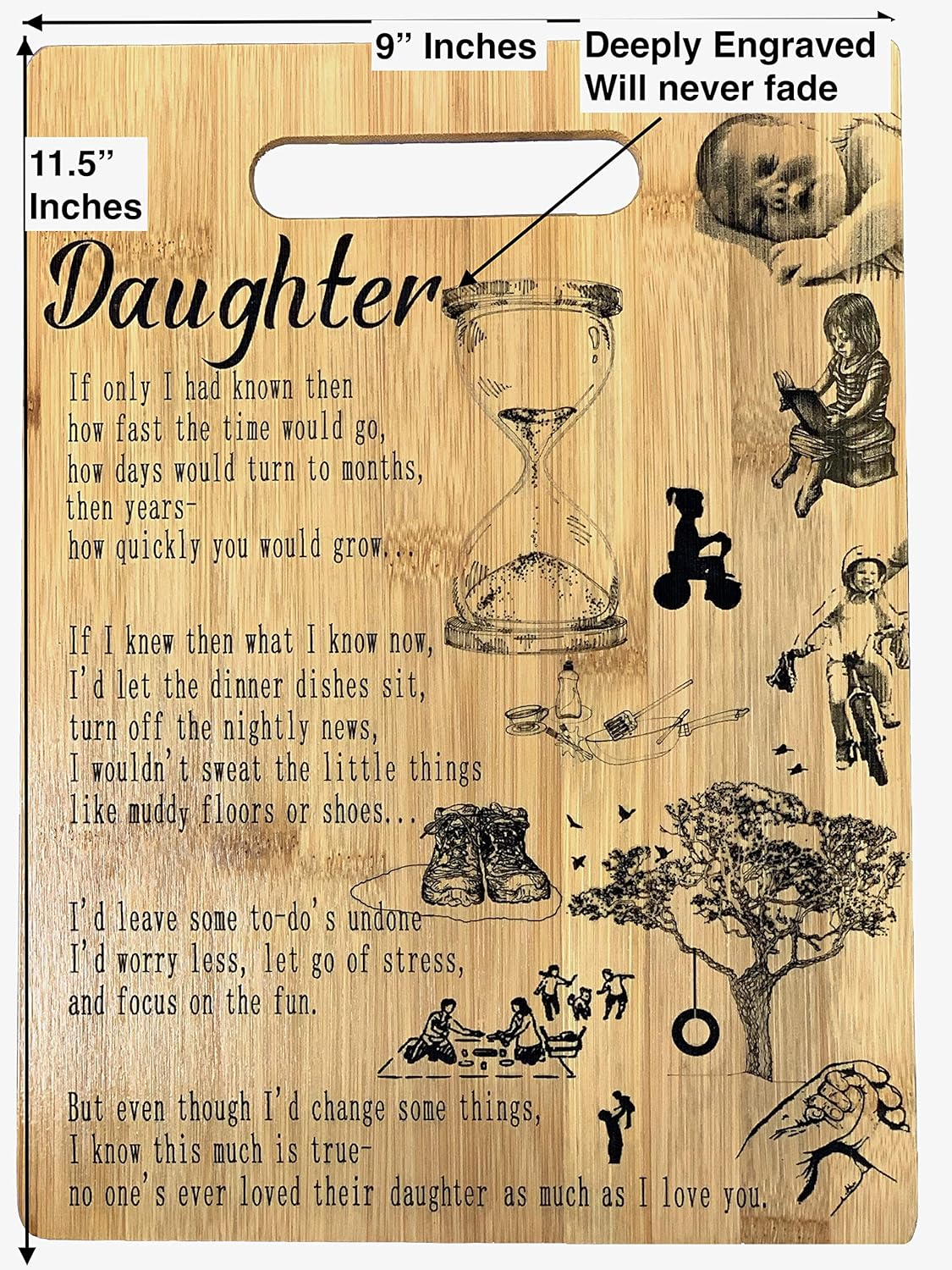 Gift for Daughter - Engraved bamboo cutting board 9" x 12"