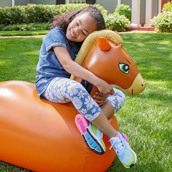 Hearthsong Hop N Go Inflatable Riding Bouncy Horse Hopping Toys for Kids Ages 5+ Ride On Bouncer Animal Hopper Jumping Toys for Outdoor Games