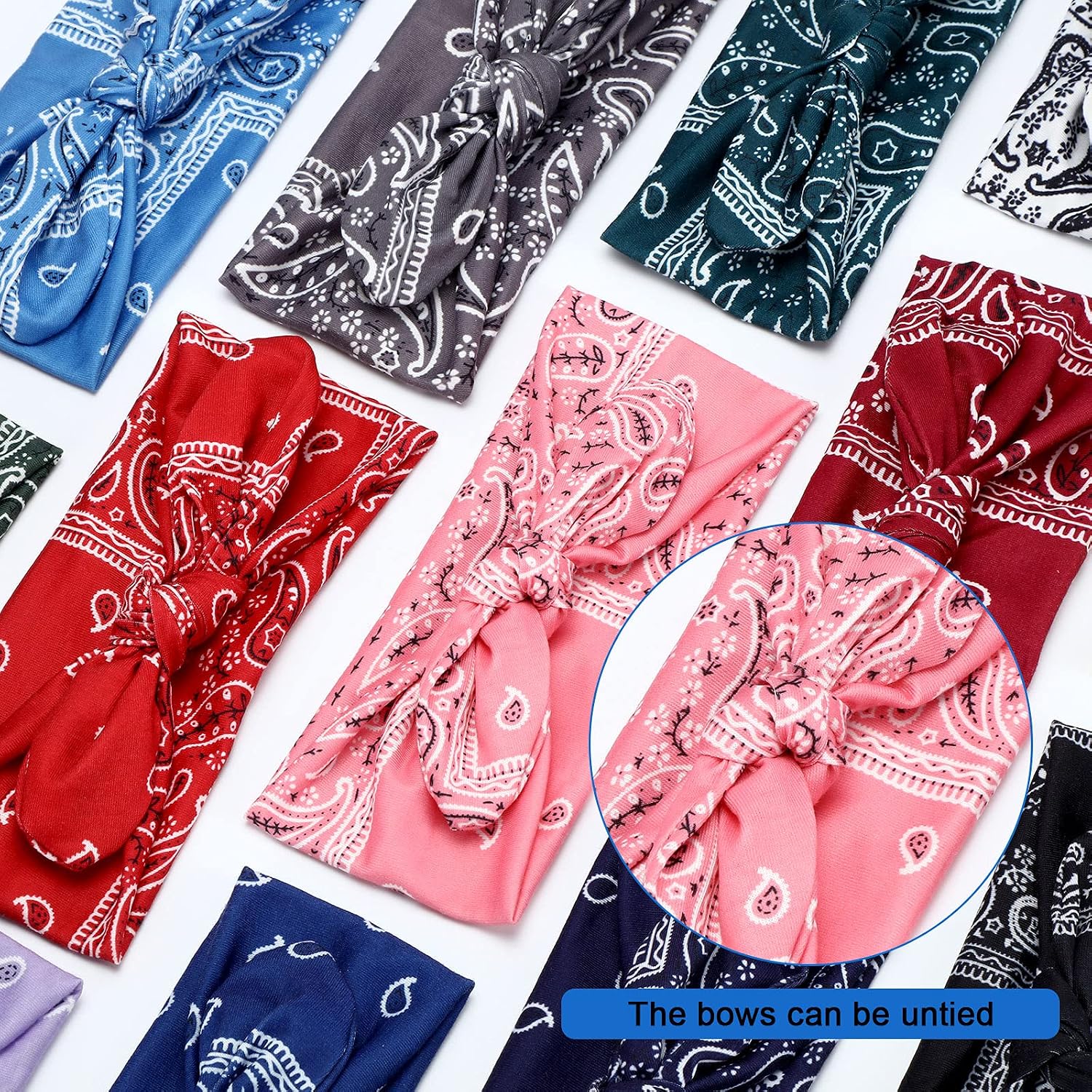 WILLBOND 13 Pieces Bandana Headband for Women Paisley Hair Bandanas Boho Bow Headbands Elastic Knot Rabbit Ear Head Wrap Cute Hair Accessories for Women 7.87x2.75 Inch(Chic Color)