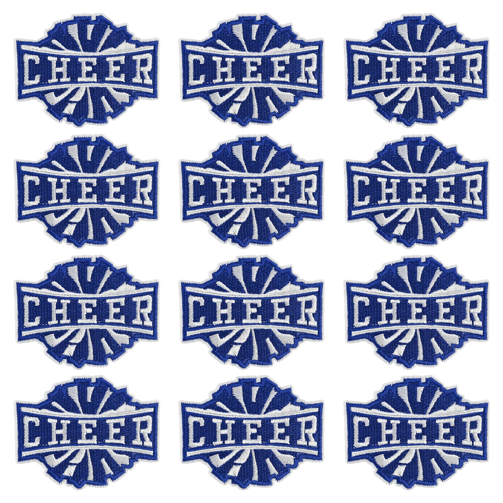 GYGYL 12 Pieces Cheer Iron on Patches, Cheerleading Cheerleader Embroidered Patches for Sports Squad Team Games Football Baseball(Blue)