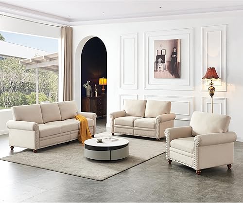 Miniatura 3 de LUMISOL Juego de sofá de 3 piezas, incluye sofá de 3 plazas, sofá biplaza y sillón, sofá moderno con brazos de desplazamiento y patas de goma para