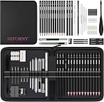 HIFORNY 42 PCS Drawing Set, Sketching Kit with Graphite & Charcoal Pencils, Blending Tools, Erasers & Accessories, Portable Zippered Travel Case for Artists & Beginners