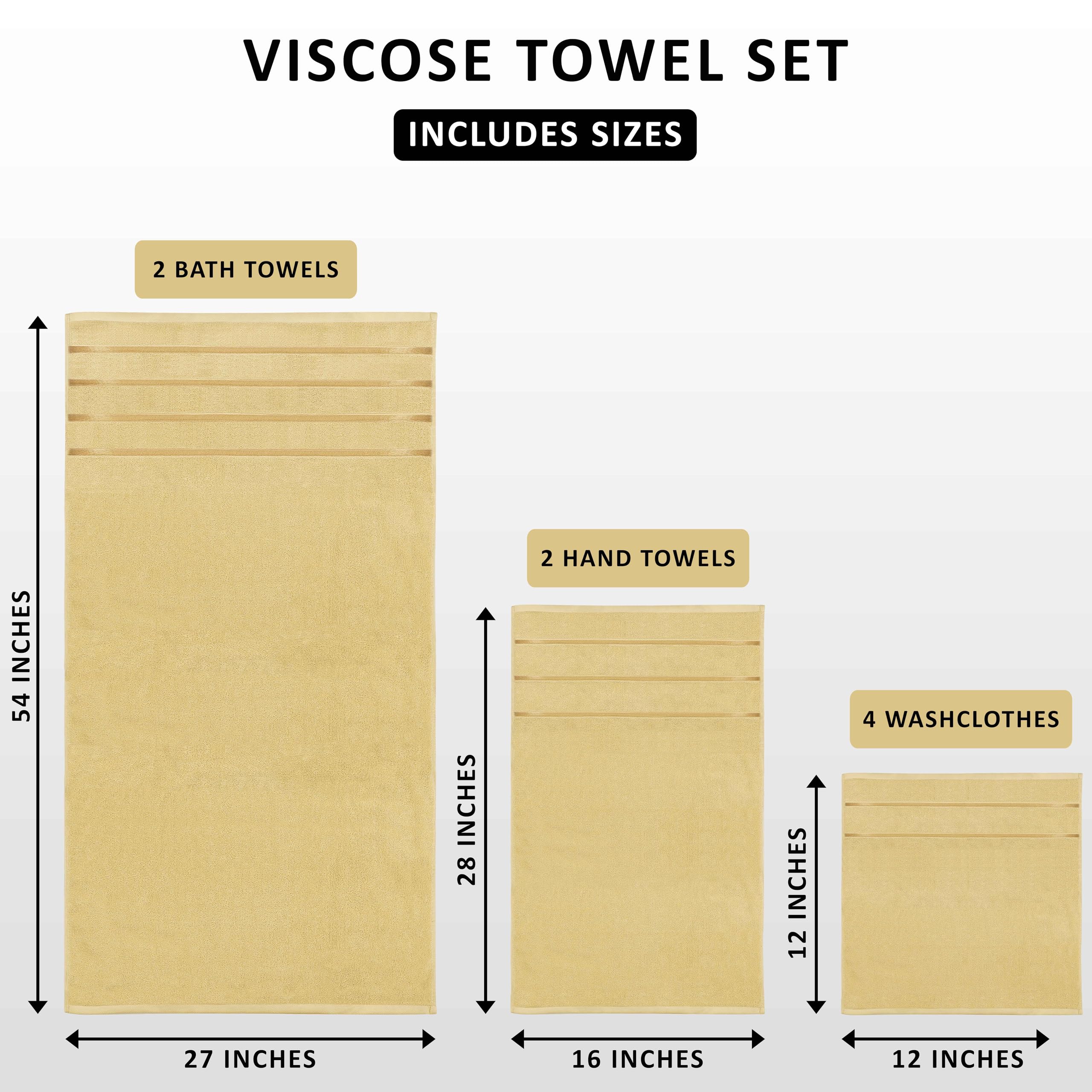 Utopia, Set di 8 asciugamani, con 2 teli bagno, 2 asciugamani ospiti, 4 salviette, in 100% cotone filato ad anelli da 600 g/m², altamente assorbenti, con strisce in viscosa, per uso quotidiano (beige)