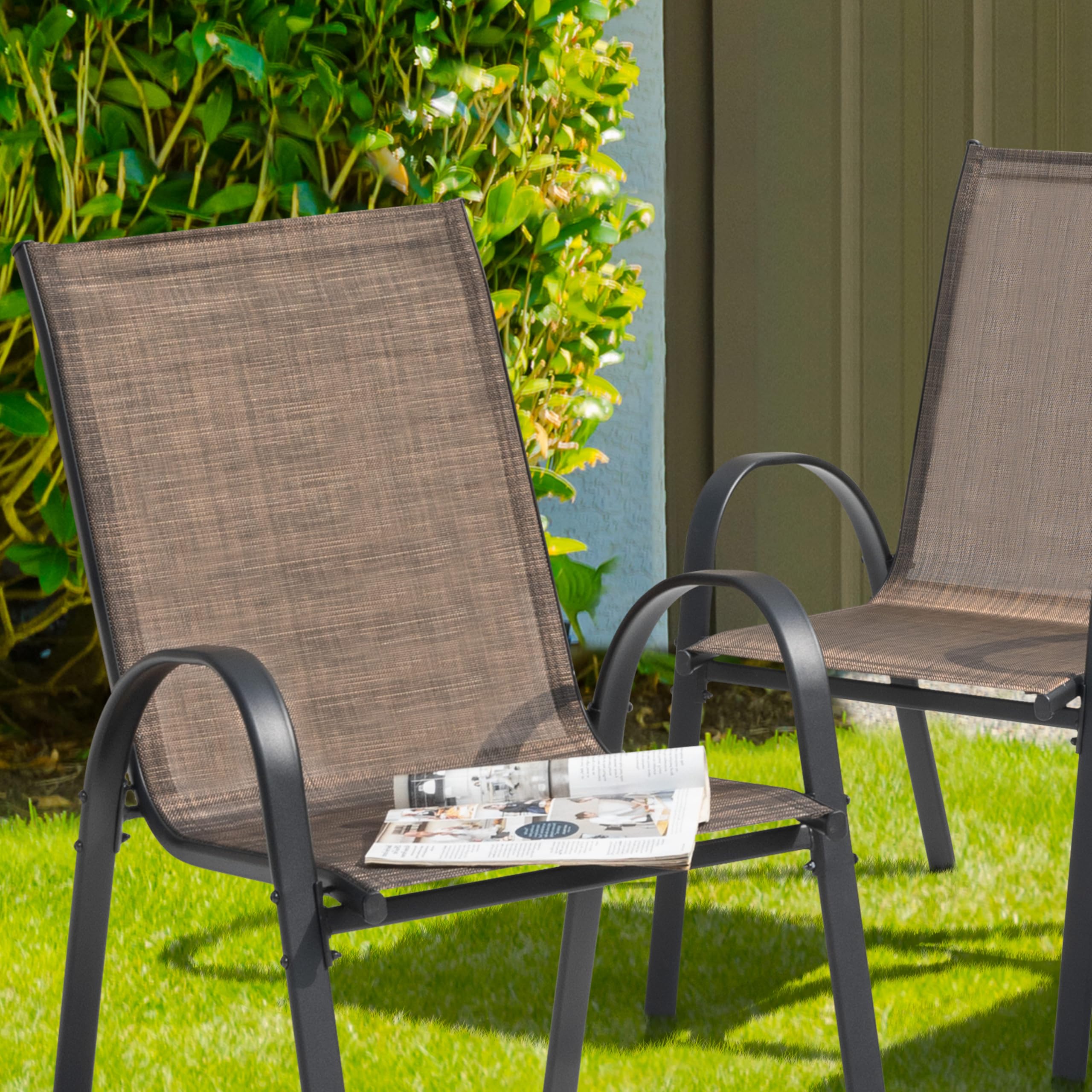 CHINNLUU Outdoor Patio Chairs Set Of 4 - Stackable Textilene Dining Chairs