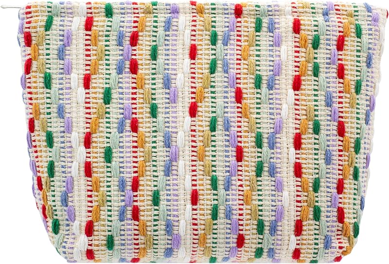 Necessaire plana de maquiagem PAZIMIIK com zíper, estampa Rainbow Dot, 1 unidade