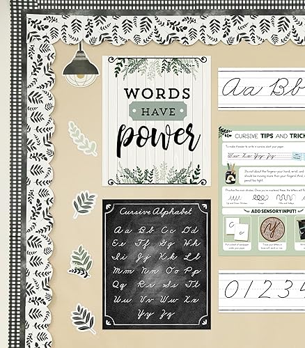 Miniatura 6 de Carson Dellosa Juego de tablón de anuncios de 39 piezas con alfabeto cursivo estilo granja y línea numérica, tira de pared con alfabeto cursivo y