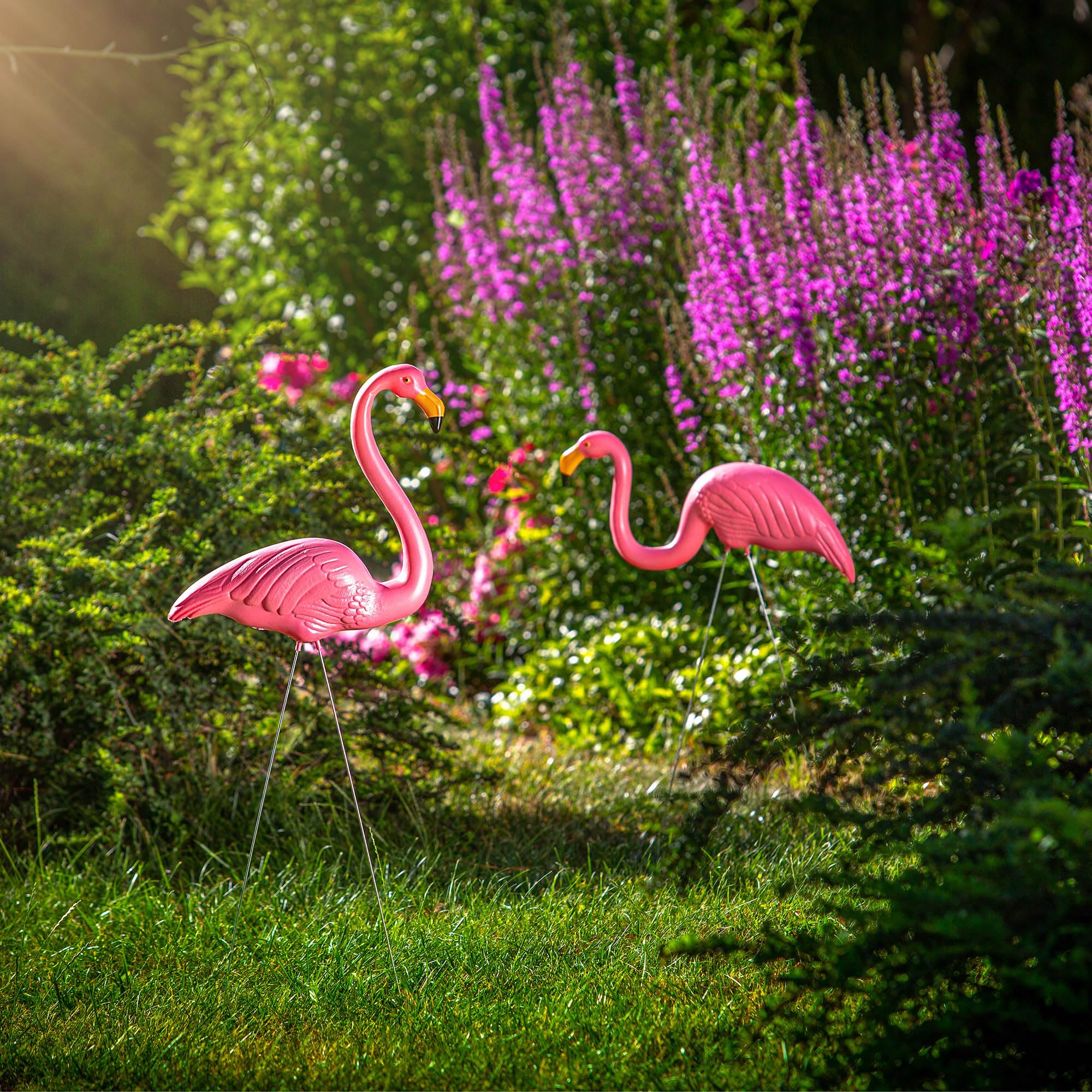 KADAX Lot de 2 figurines de flamant rose de jardin de 83 cm - Flamant rose - Piquet de jardin en plastique - Figurine de jardin - Oiseau exotique - Figurine de bassin rose - Décoration de jardin pour