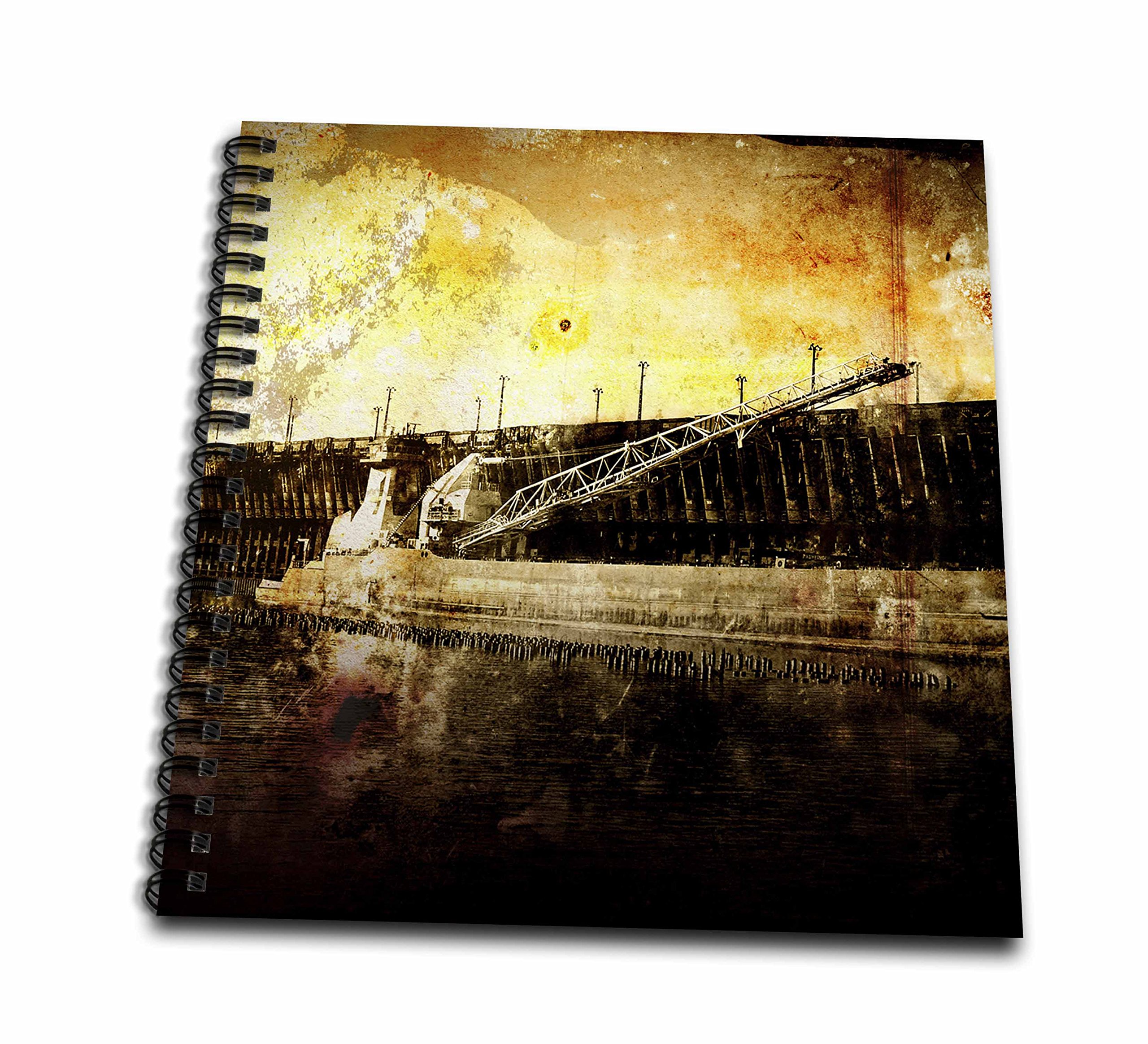 3dRose db_19947_1 Iron Ore Freighter Grunge Styled Photograph of an Iron Ore Freighter Ship in Dock Drawing Book, 8 by 8-Inch