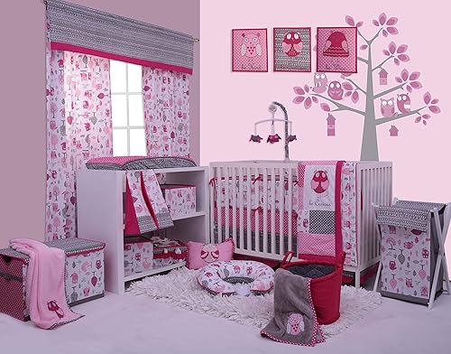 Miniatura 4 de Bacati Owls - Manta de felpa gris para niñas, rosa/gris