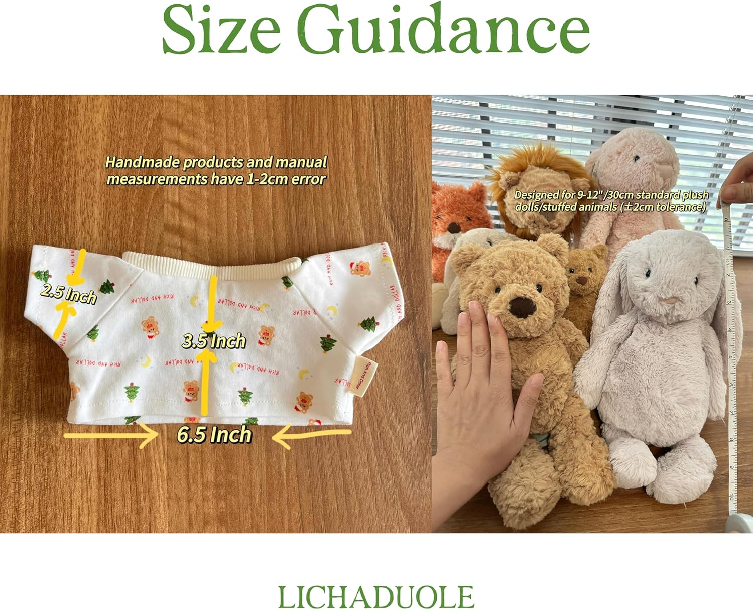 9-12"/30cm Teddy Bear Clothes for Medium Bartholomew Bear 11" Bumblybear 100% Cotton T-Shirt Outfit for Stuffed Animals (NO Doll)