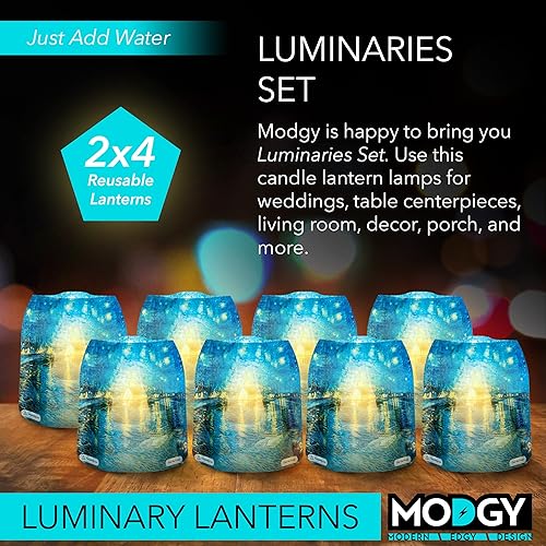 Miniatura 2 de MODGY Farol LED luminoso portavelas decorativo para interiores y exteriores, lámparas de vela de plástico para mesa de boda, porche, velas flotantes