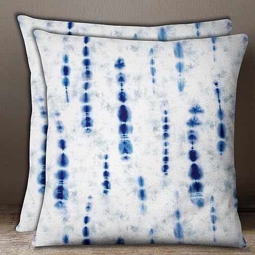 S4Sassy Shibori - Funda de cojín decorativa de algodón con estampado de popelina azul índigo, 2 unidades, 14 x 14 pulgadas