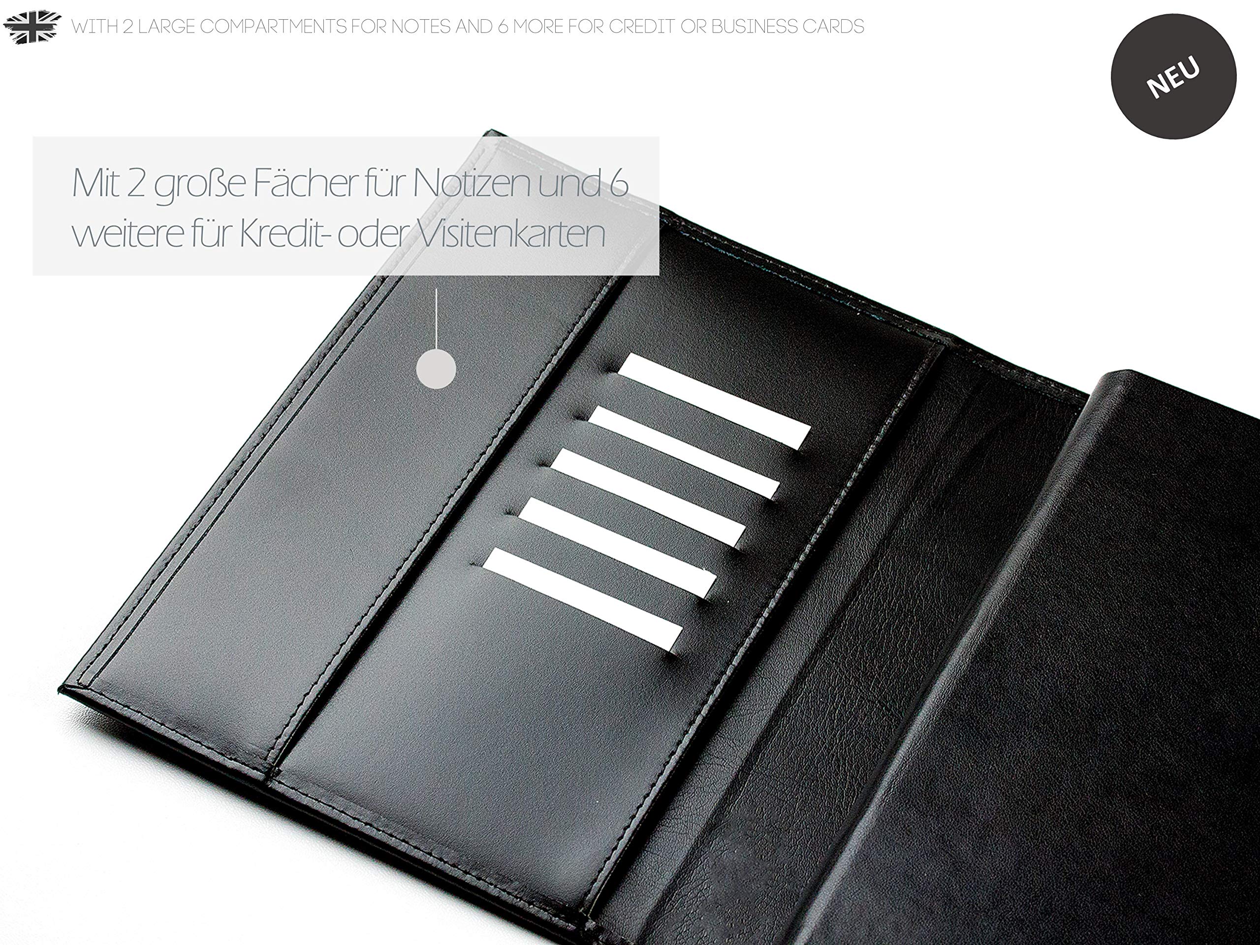 DELMON VARONE - Personalisierbares Notizbuch DIN A5 (auswechselbar) mit Verschlusslasche, Kartenfächer & Stiftschlaufe aus Cambridge Top Grain Leder Schwarz -Blanko Buch unliniert im Hardcover-Einband