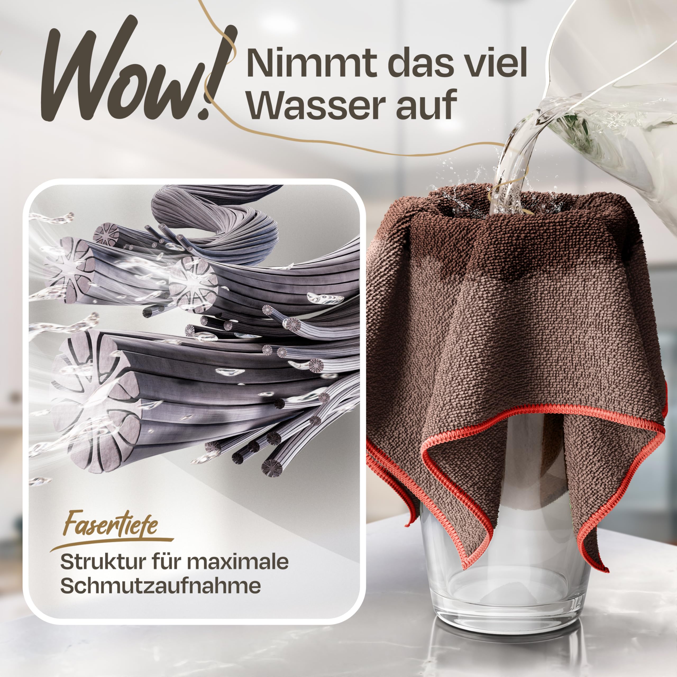 Paños de microfibra para cocina, baño, hogar y coche – Paños de limpieza, papel de limpieza, paños de plástico reciclado, juego de 50 – 40 x 40 cm – gris/rojo