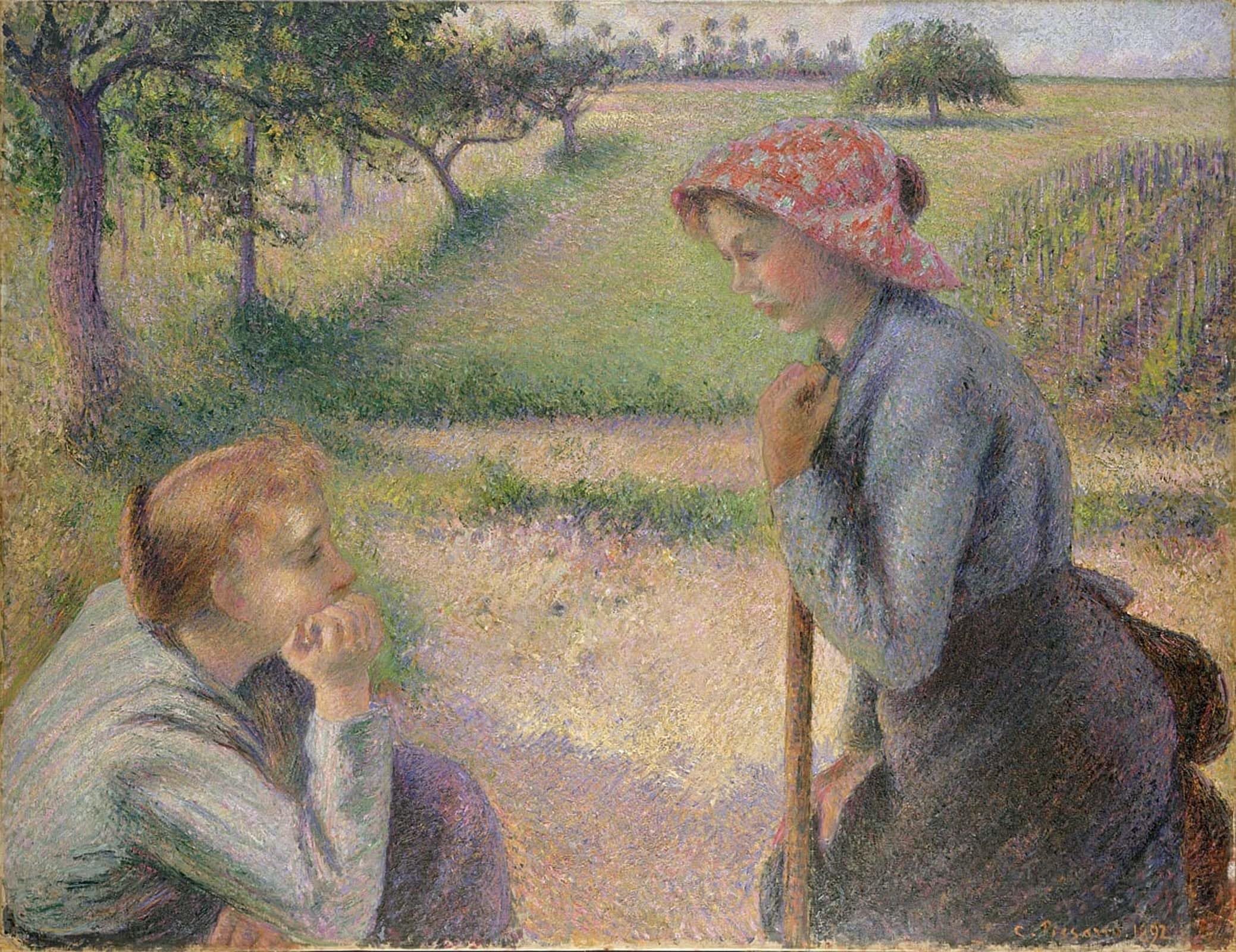 ARTXLXXBN Famous Painting Art Wall Decor Abstract Art Picture Two Young Peasant Women by Camille Jacob Pissarro Animal Pictures for Home Decor 60x90cm
