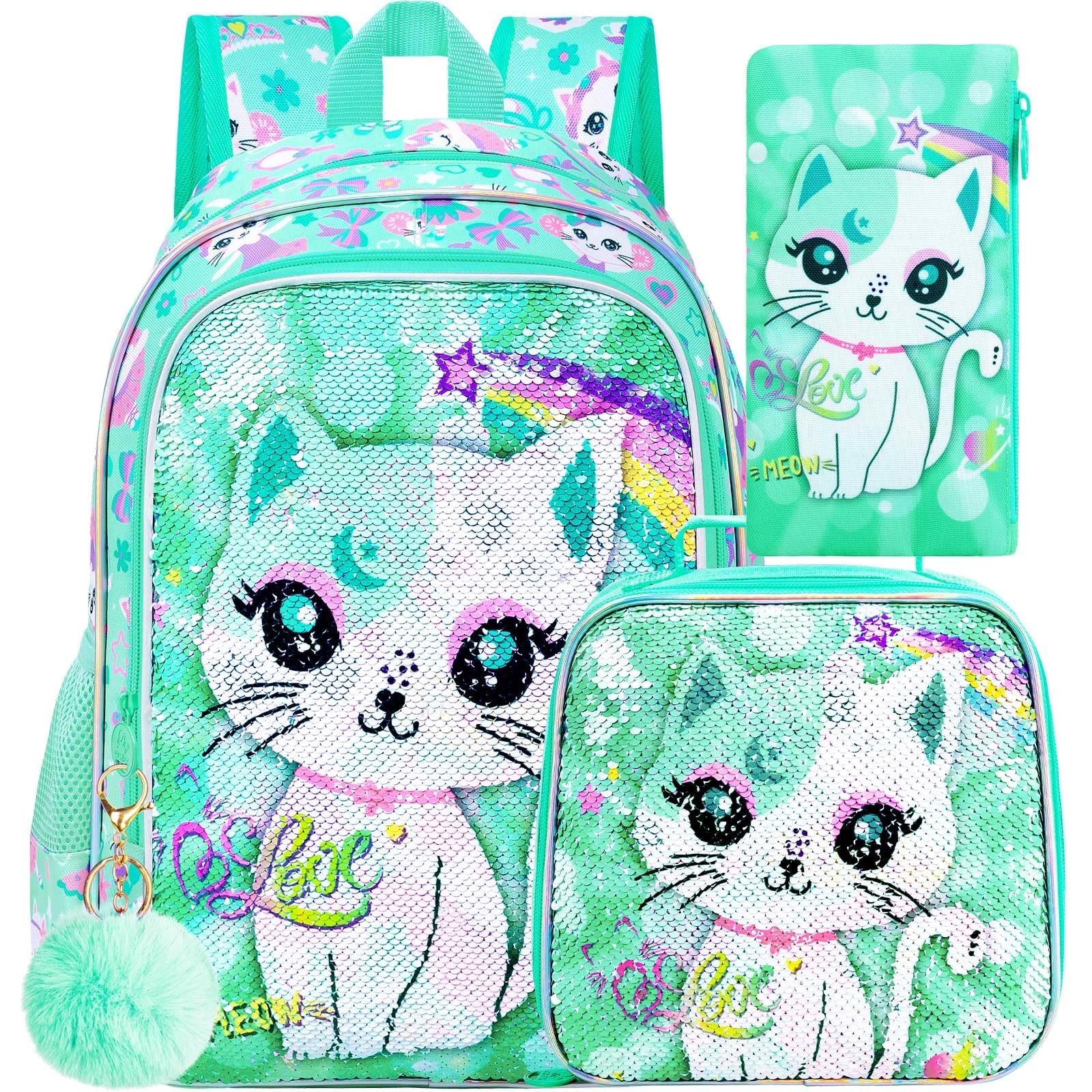 UFNDC Mochila de 3 piezas para niñas con fiambrera, bolsa de libros de lentejuelas para niños de 16 pulgadas con fiambrera, mochila escolar para niños pequeños de primaria