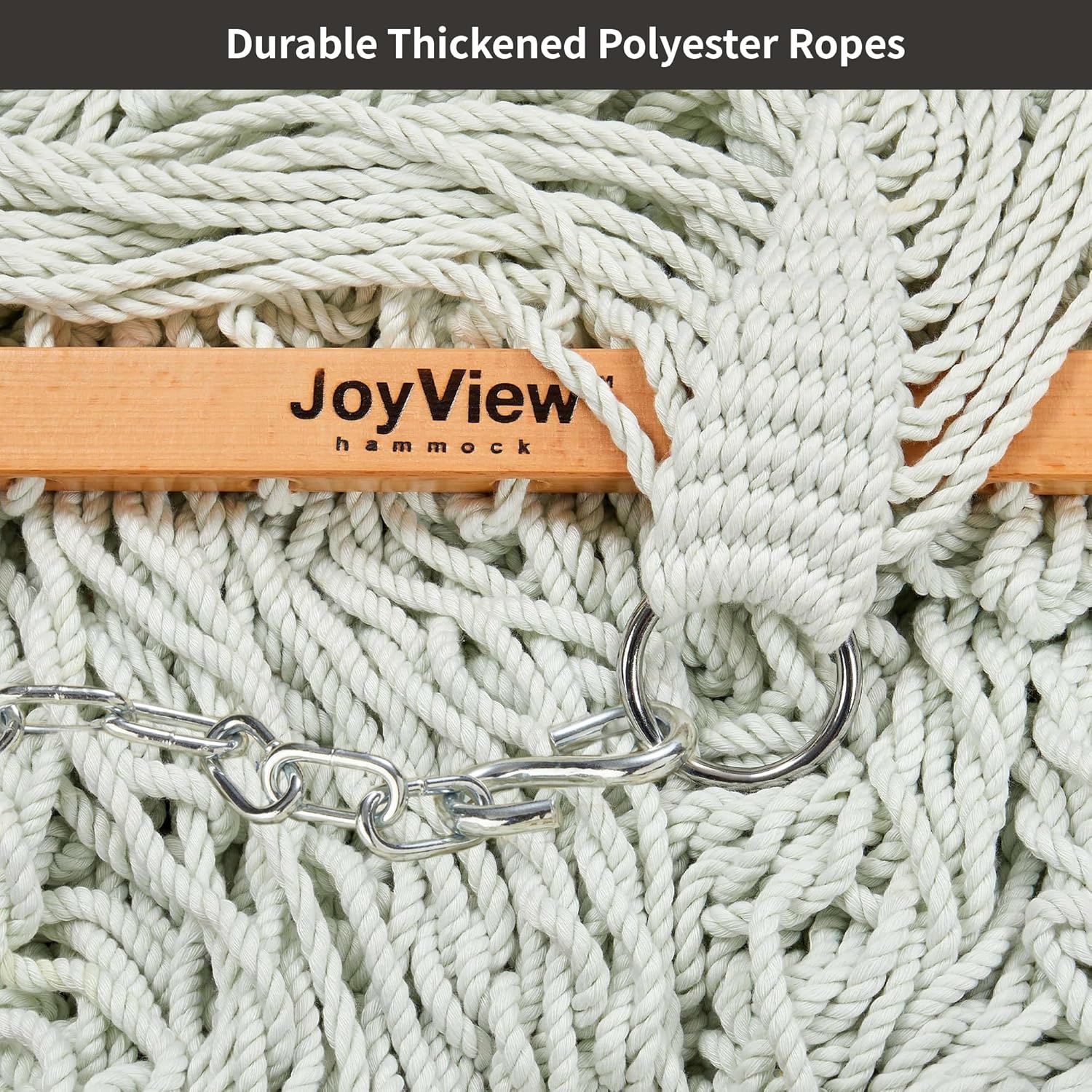 JoyView Traditional Rope Double Hammock - Hand Woven Polyester Hammock with Hardwood Spreader Bar 450lb Capacity for Outdoor Indoor Patio Yard - White