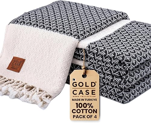 Miniatura 65 de Gold CASE - Juego de 4 toallas de mano turcas para baño, toallas de baño 100% algodón, toalla pequeña de cocina Helen para spa, cara, té y paño