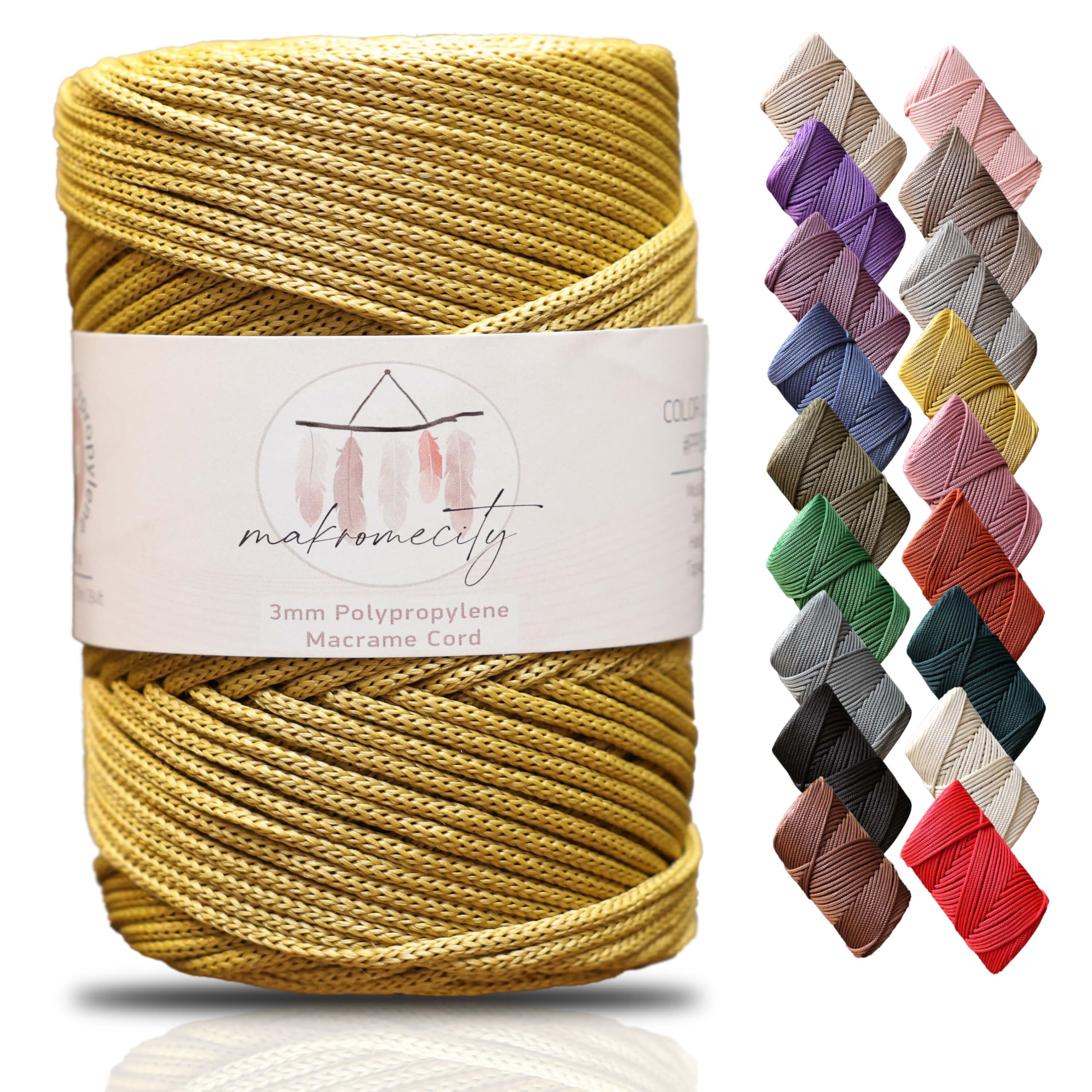 Makromecity Premium Polyester Macrame Cord, 3mm x 131 Yards (394 ft / 120m), Polypropylene, Mustard, Macrame Cord for Wall Hangings, Bags, Underplate, Rug, Crochet & Knotting