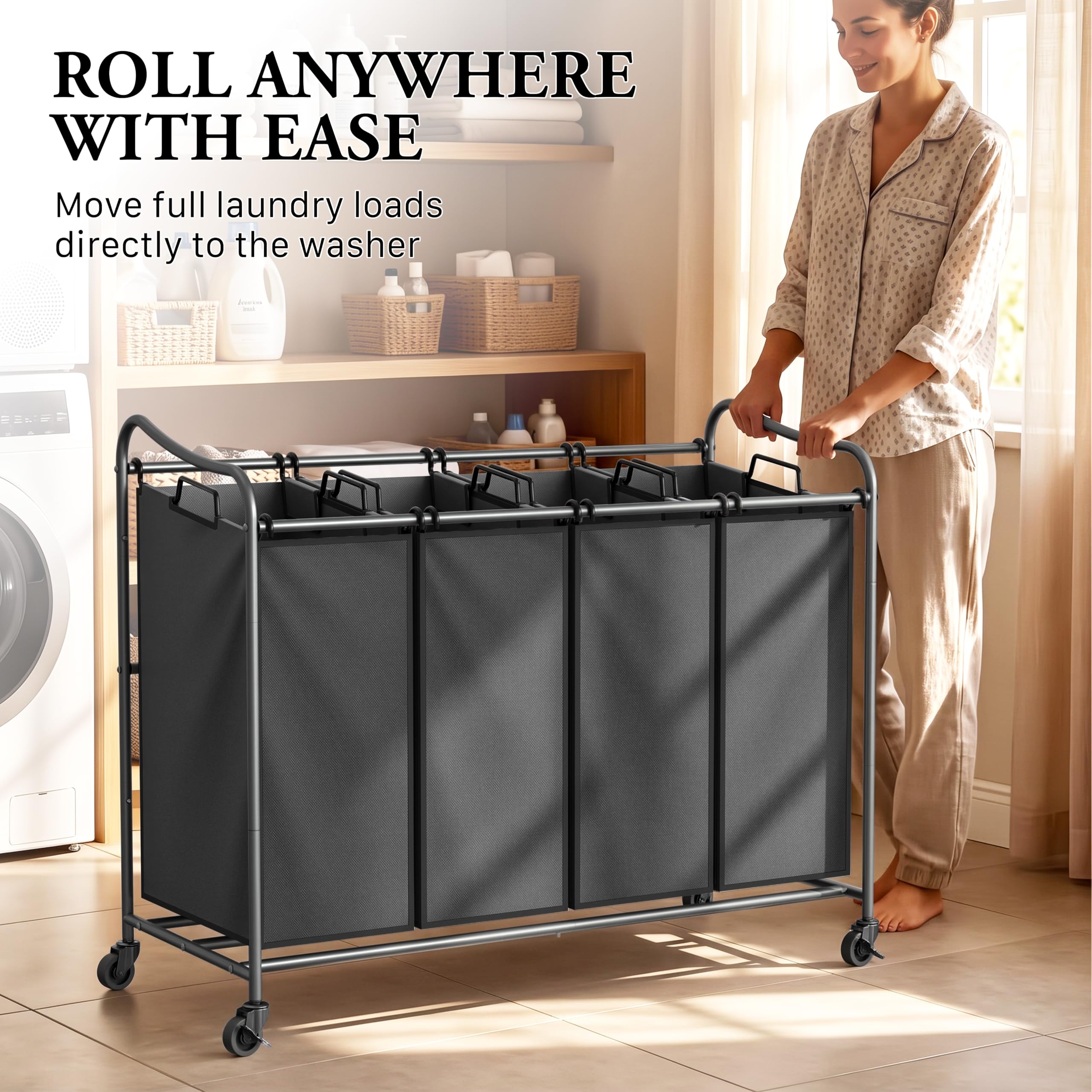 Rolling Laundry Sorter Cart - Dark Grey -8
