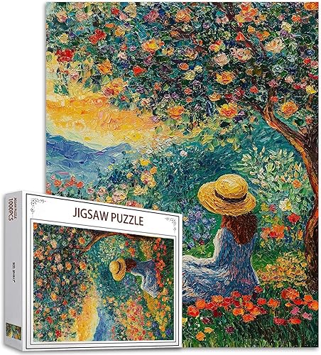 Miniatura 18 de Rompecabezas de 1000 piezas para mujer, vestido rosa, rompecabezas de 1000 piezas, hermosa niña, flores coloridas, rompecabezas románticos de Noble