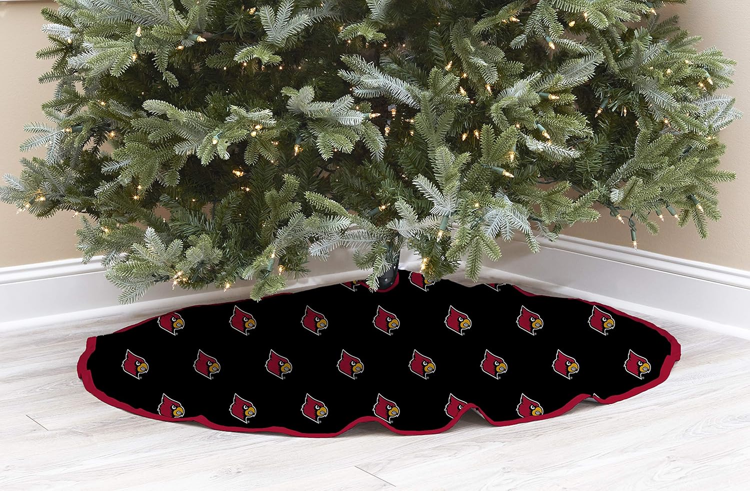 Pegasus Sports NCAA Microplush Logo Christmas Tree Skirt, 52", Louisville Cardinals