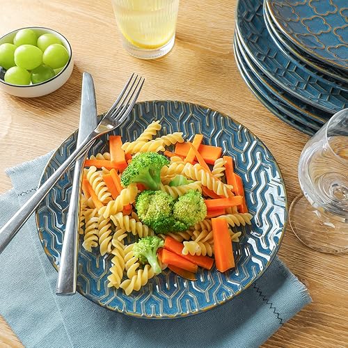 Miniatura 3 de Sureasy - Platos de cerámica de 10.4 pulgadas para ensalada, pasta, filete, juego de platos en relieve para cocina, plato de porcelana, microondas,