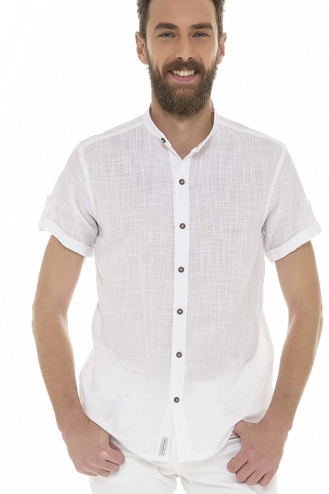 Amazon.com: White by Nature Men's Short Sleeve Mandarin