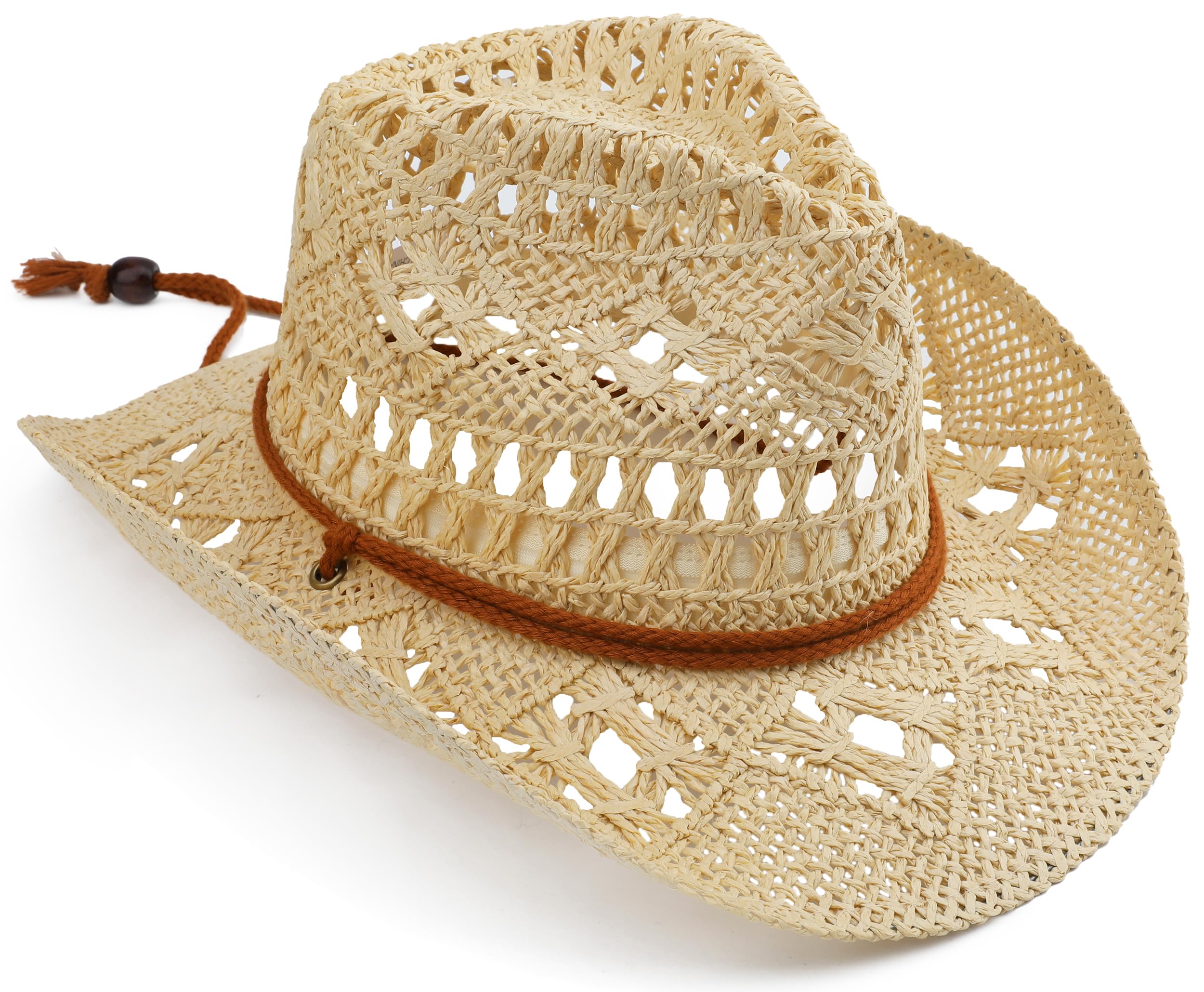 Melesh Adult Straw Sun Beach Western Cowgirl Cowboy Hat for Women