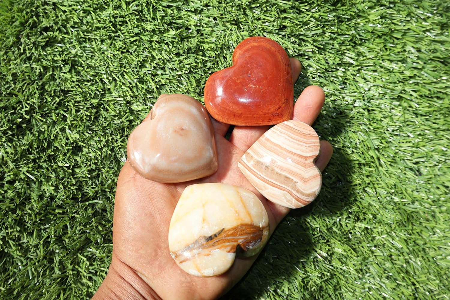 4 Pieces of Natural Agate Heart-Shaped Stones - Assorted Agate Types and Colors - Unique Gifts for Energy and Decor A154