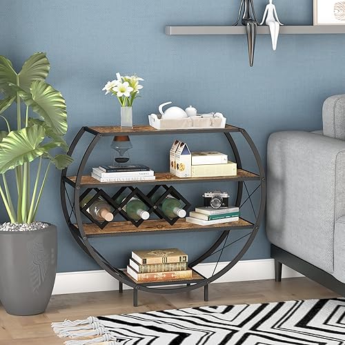 Miniatura 9 de Demilune - Mesa de consola industrial para entrada con estante de almacenamiento abierto de 4 niveles, mesa de sofá de Navidad de madera y metal con