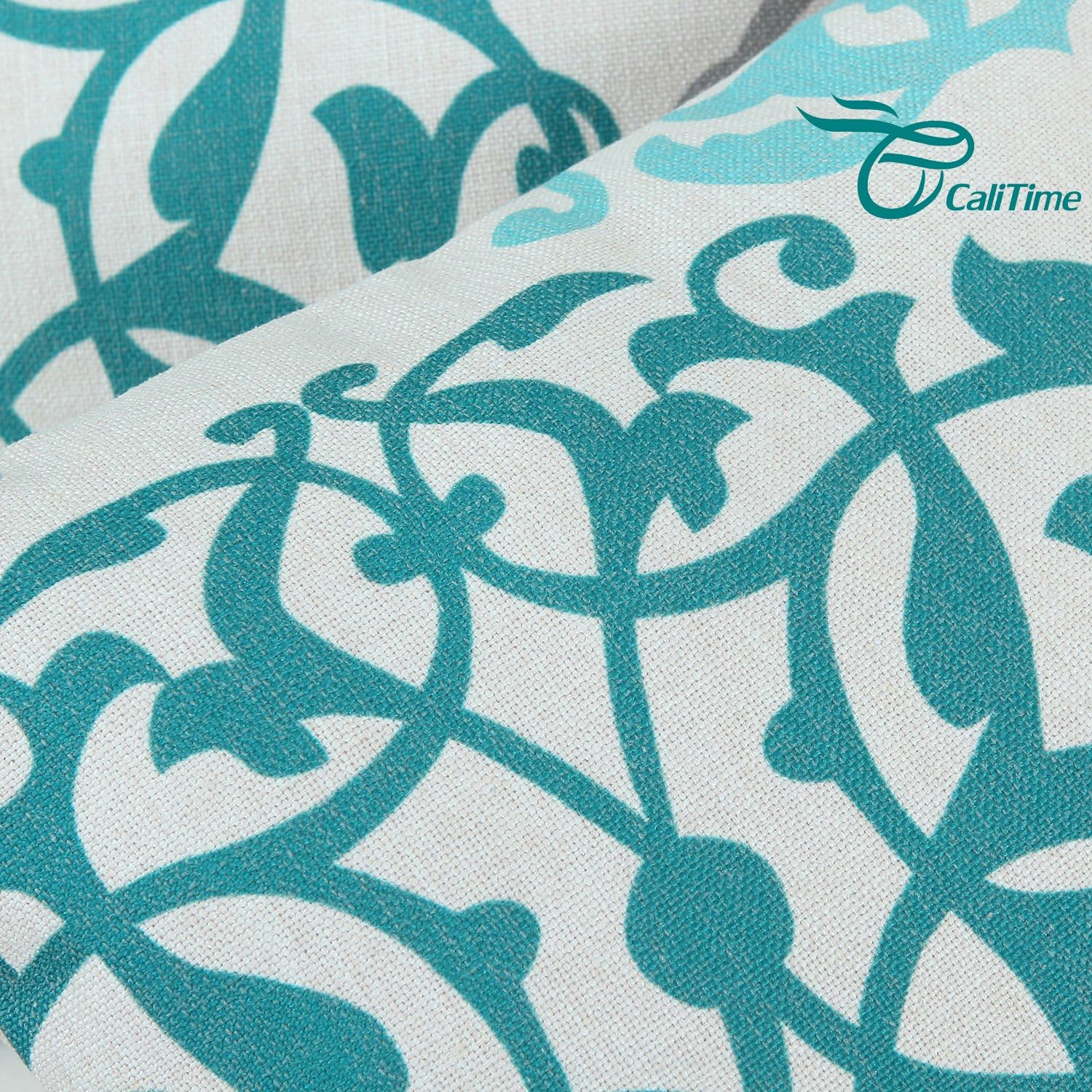 CaliTime Canvas Throw Pillow Cover Case for Couch Sofa Home Decoration Three-Tone Floral Compass Geometric 20 X 20 Inches Teal/Duck Egg/Gray