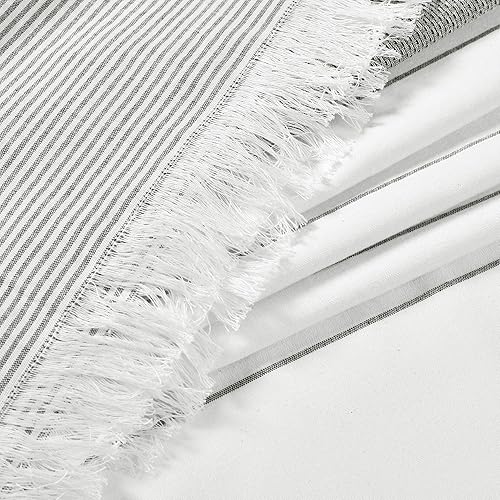 Miniatura 5 de Lush Decor Cortina de ducha de algodón tejido blanco con rayas grises y flecos de borlas, accesorios de baño (72 x 72 pulgadas)