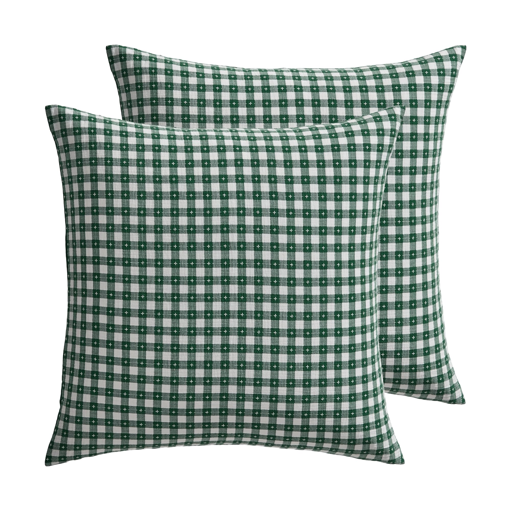 Levtex Home Camden Gingham Stitch Forest Green Euro Sham Set of 2-26x26in. - Green and Ivory Gingham - Textured Cotton - Back Tie Closure - Inserts Not Included