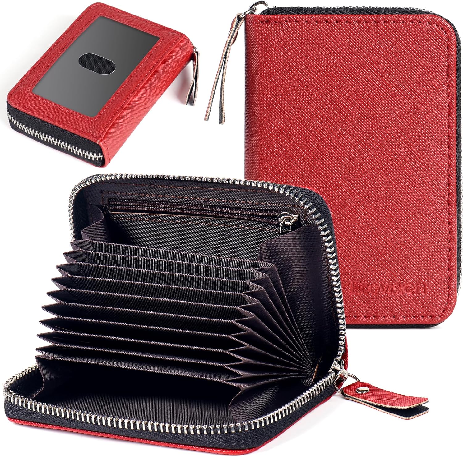 EcoVision Credit Card Holder RFID Card Case Wallet, Small Accordion Zipper Card Case Holder, Card Organizer Case for Women Men