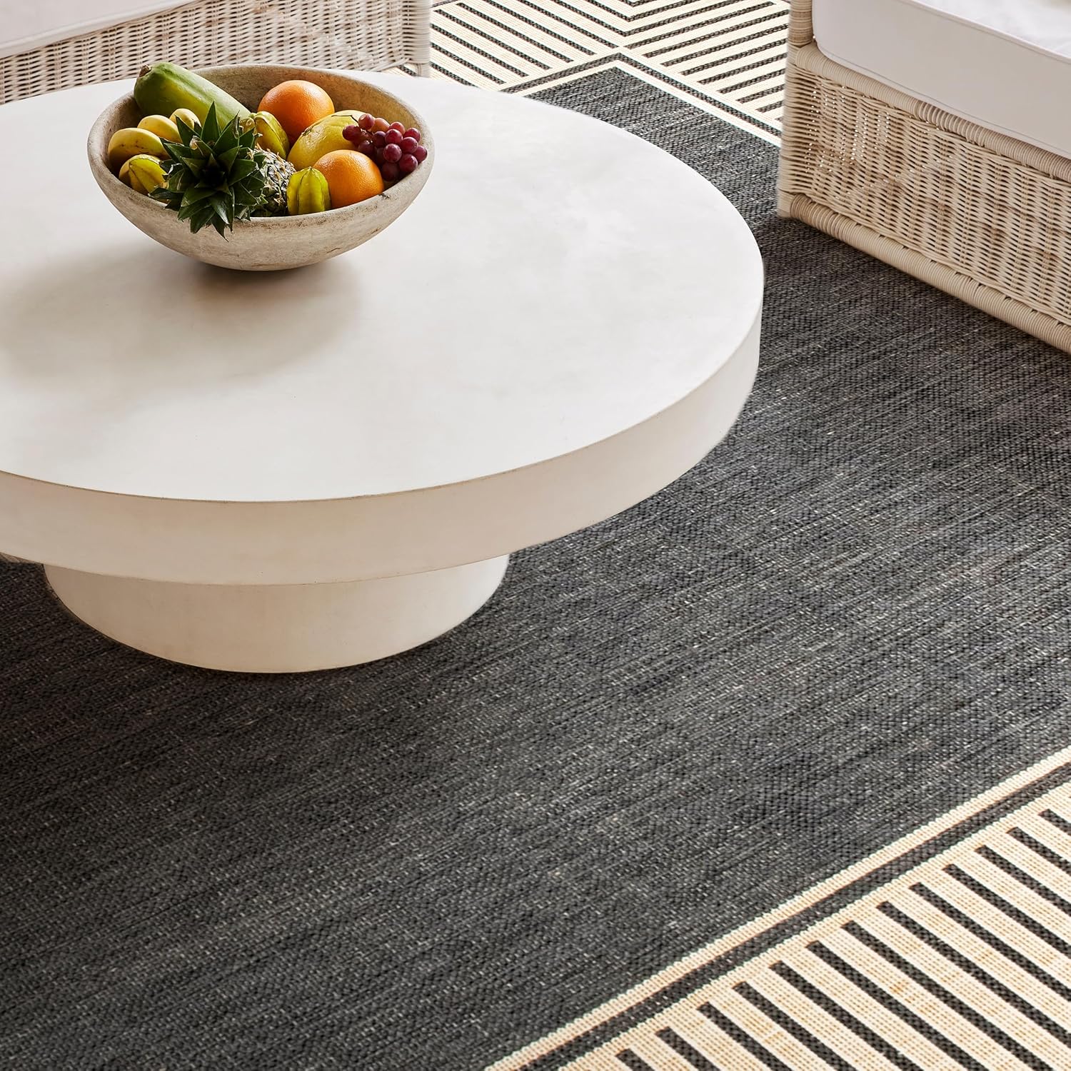 Nuloom Asha Dark Grey/Ivory, 2' x 6', Casual, Striped Border, Soft and Cozy, High Traffic, Stain Resistant, Easy Clean, Durable Runner for Indoor/Outdoor Patio, Deck, Porch, Garden, Courtyard