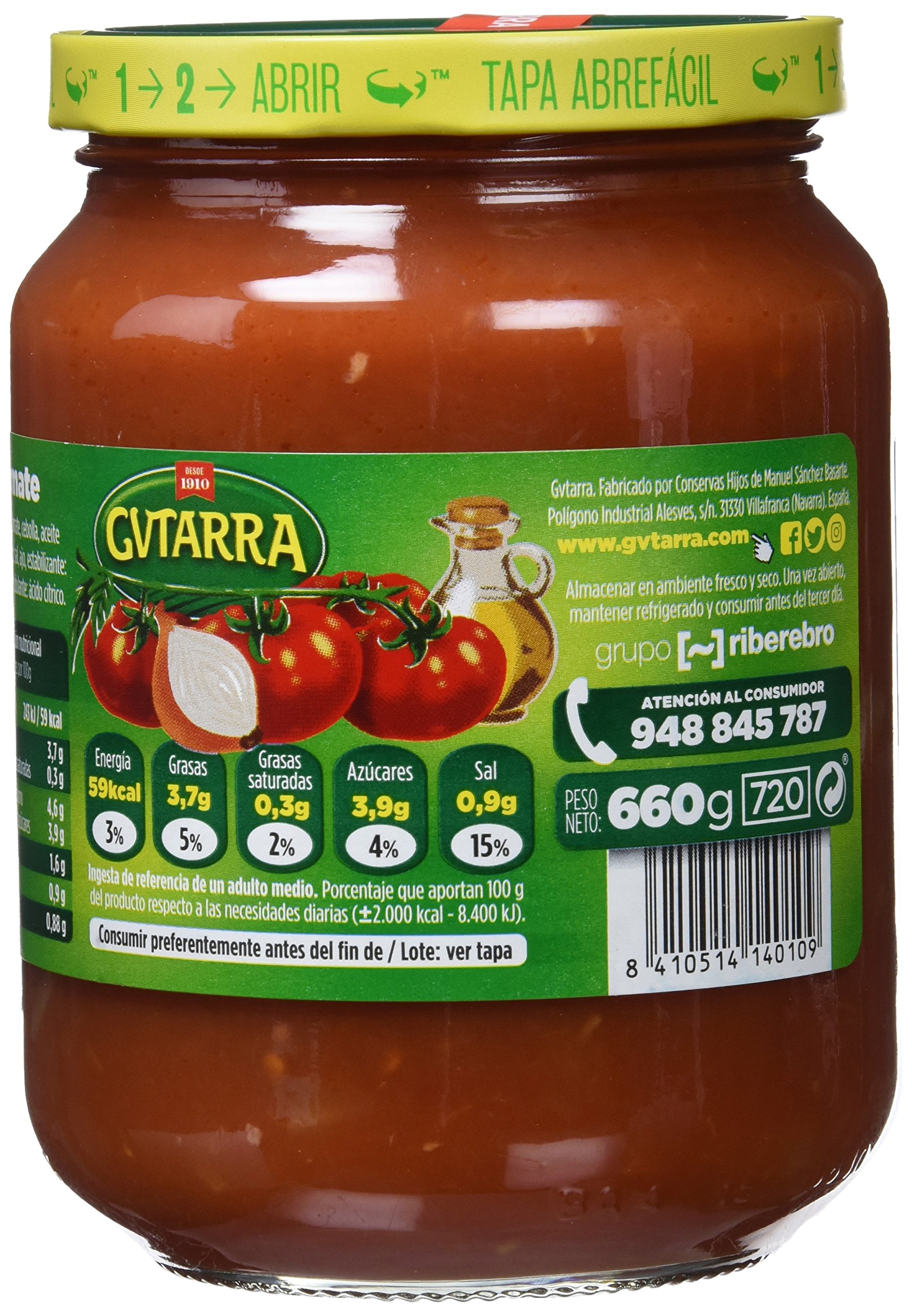 Gvtarra Tomate - Paquete de 6 x 660 gr